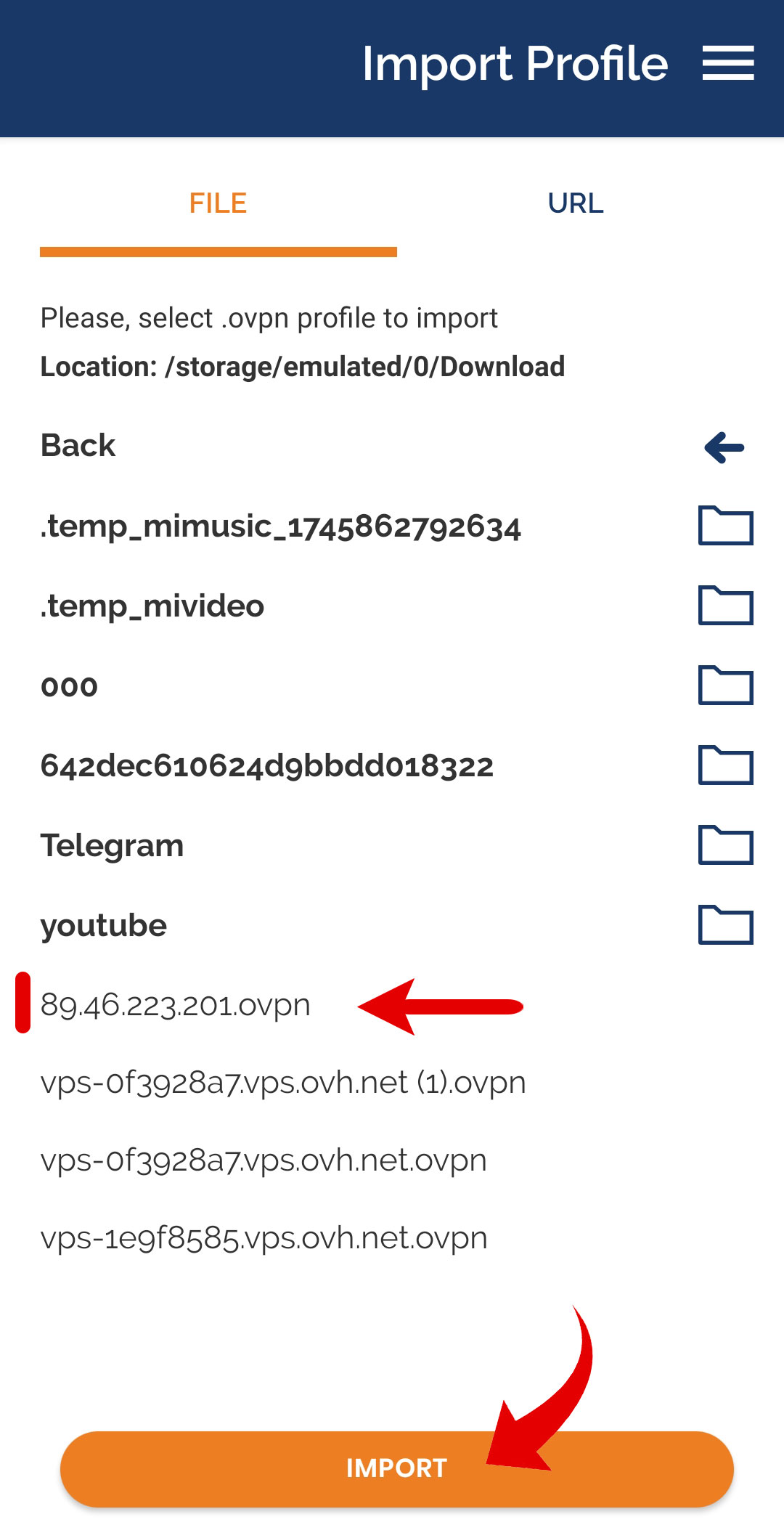 انتخاب فایل کانفیگ